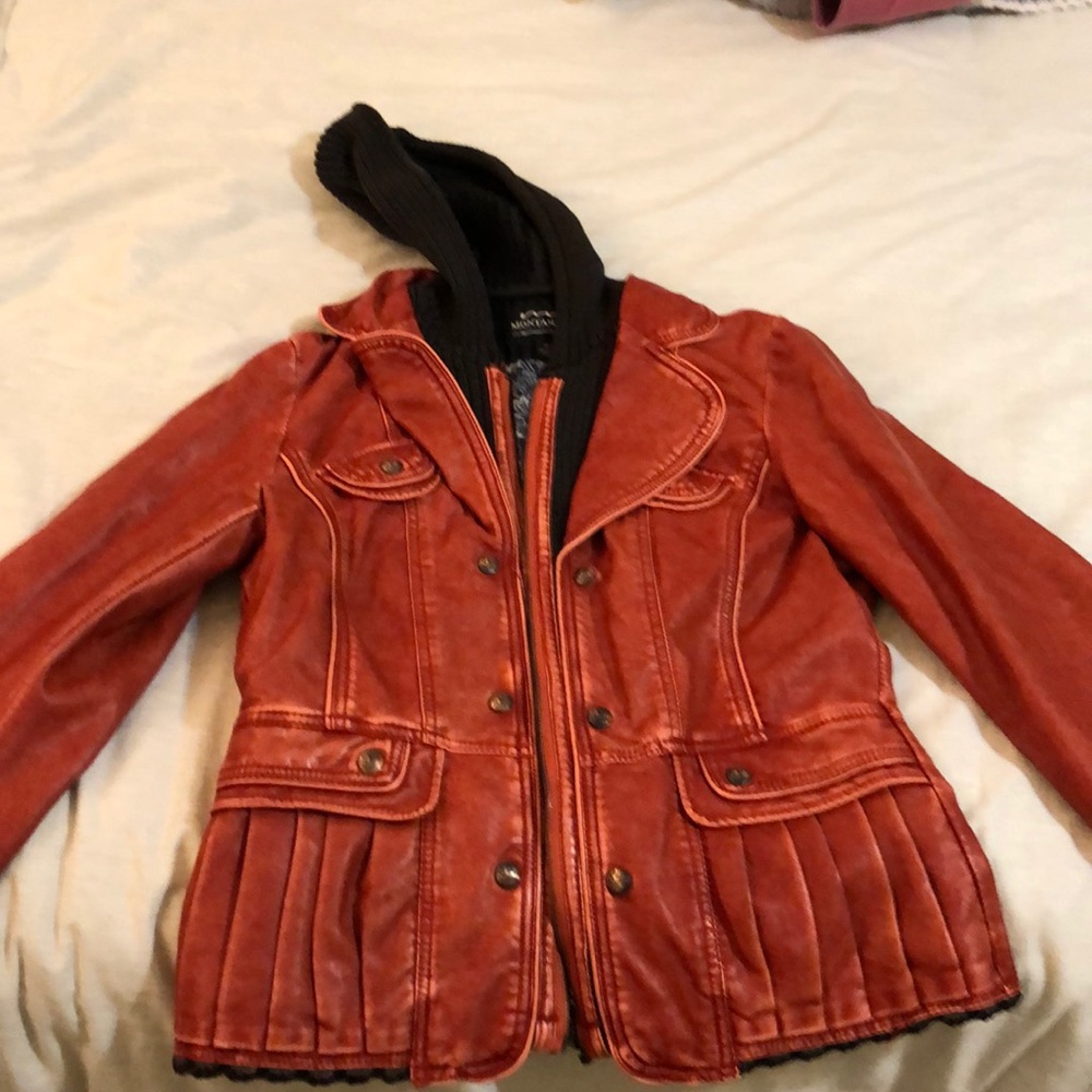 Rust Knit hooded leather jacket (Montanaco)